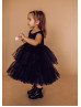 Black Satin Tulle Layered Flower Girl Dress